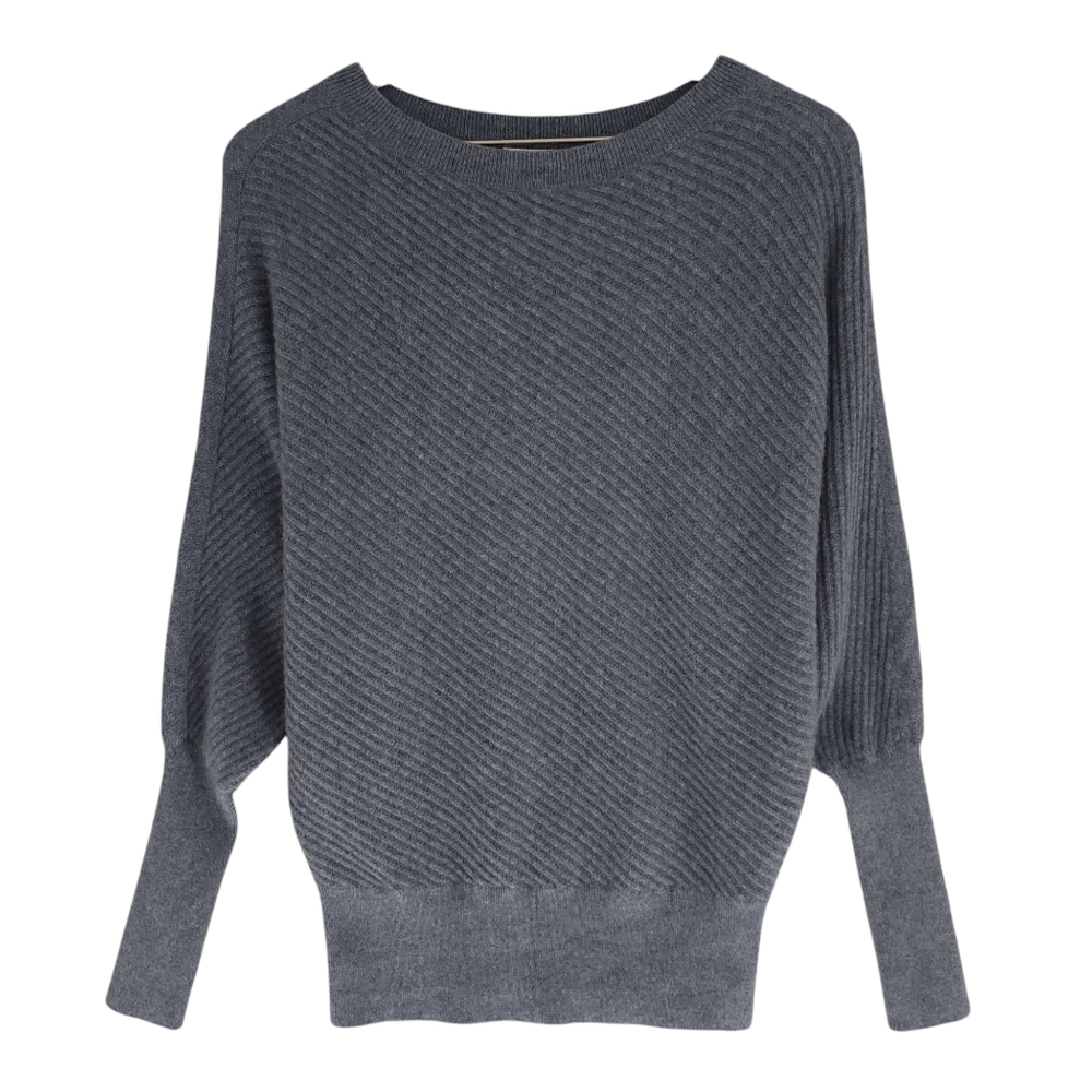 Garnet Hill Slate Gray Ribbed Boatneck Sweater 100% Cashmere
